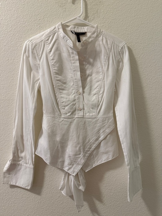BCBG Tops - BCBG White Long-Sleeve Tie-Front Blouse